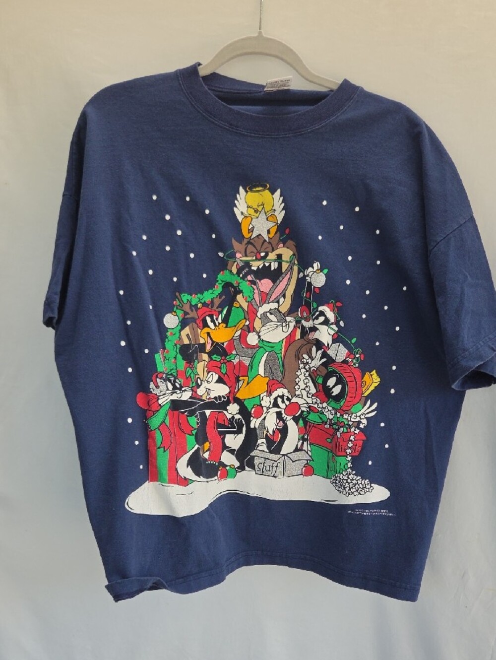 Vintage 1996 Warner Bros. Navy Blue Looney Tunes Holiday Graphic Tee 3x